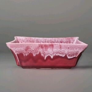 Vintage Shawnee USA Pottery Rectangular Planter Red With White Drip Glaze